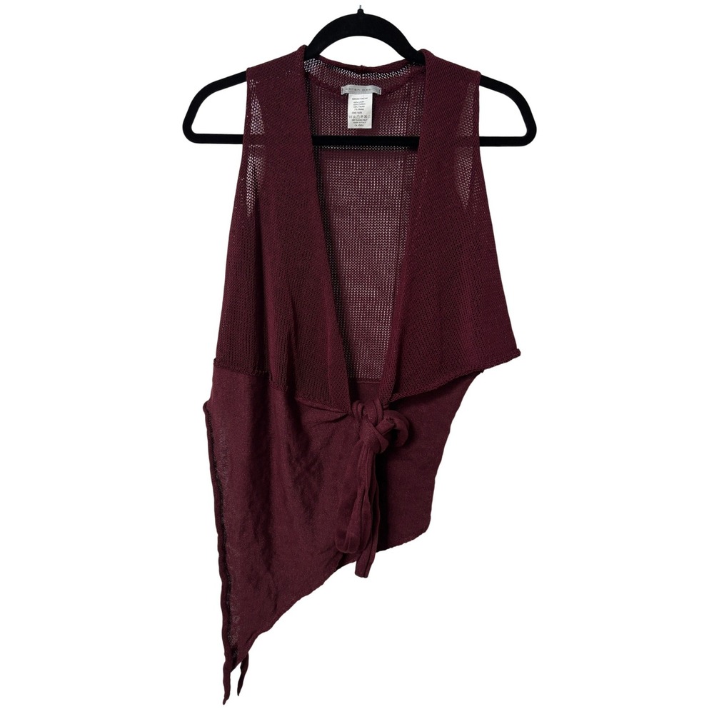 Sarah Pacini Italy Burgundy Linen Cotton Asymmetrical Open Knit Tie Front Vest